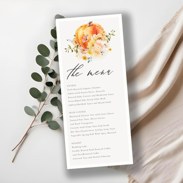 Rustic Floral Orange Autumn Pumpkin Wedding  Menu (Creator Uploaded)