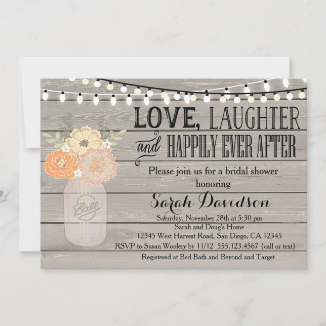 Rustic Floral Orange Bridal Shower Invitation (Front)