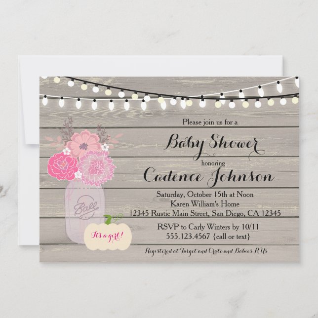 Rustic Floral Orange Pink Girl Baby Shower Invite (Front)