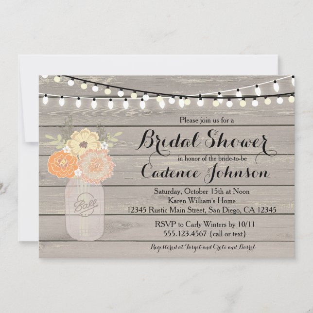 Rustic Floral Orange Yellow Bridal Shower Invite (Front)
