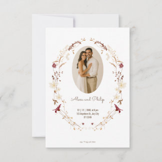 Rustic Floral Oval Photo Frame Botanical Wreath RSVP Card