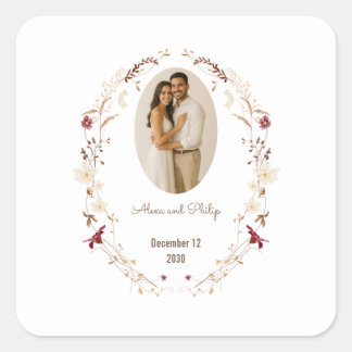 Rustic Floral Oval Photo Frame Botanical Wreath Square Sticker