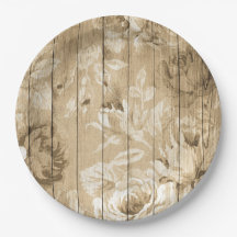Rustic Floral Painted Wood Disposable Paper Plates