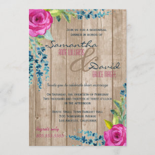 Rustic Floral Painted Wood Rehearsal Dinner Invite