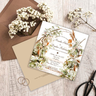 Rustic Floral Palm Arch Tropical Beach Wedding Invitation