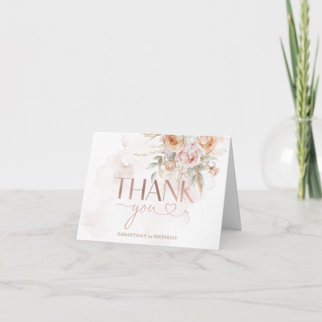 Rustic Floral Pampas Isn't She Onederful Folded Thank You Card (Front)