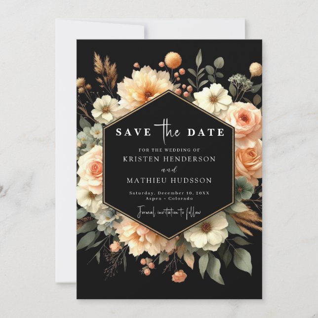  Rustic Floral Peach Wedding Save The Date (Front)