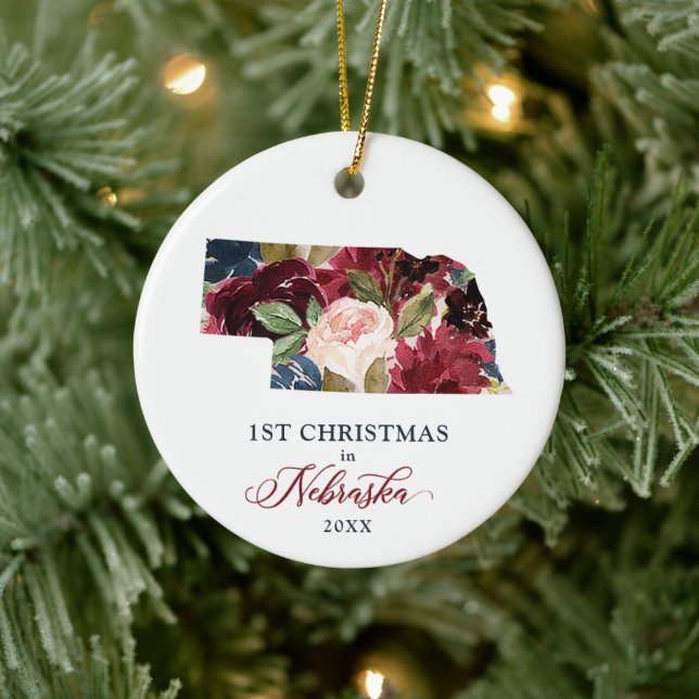 Rustic Floral Personalised Christmas In Nebraska Ceramic Tree Decoration (Tree)