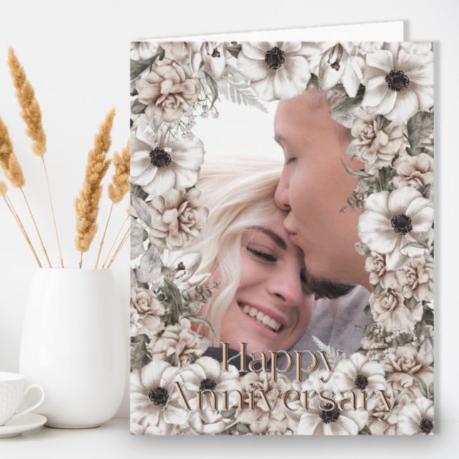 Rustic Floral Photo Anniversary Card (Creator Uploaded)