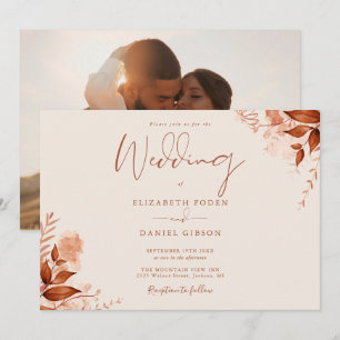 Rustic Floral Photo Autumn Fall Wedding Invitation