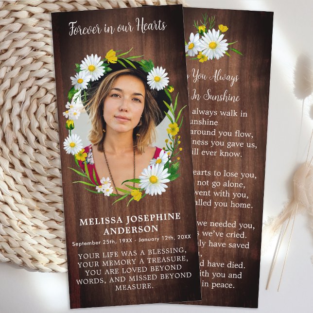 Rustic Floral Photo Funeral Memorial Prayer Card  (Creator Uploaded)