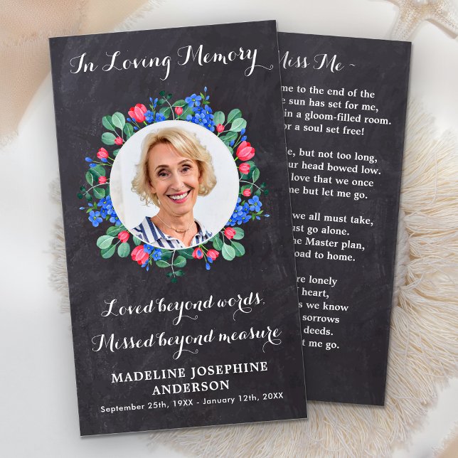 Rustic Floral Photo Memorial Prayer Card Funeral (Creator Uploaded)