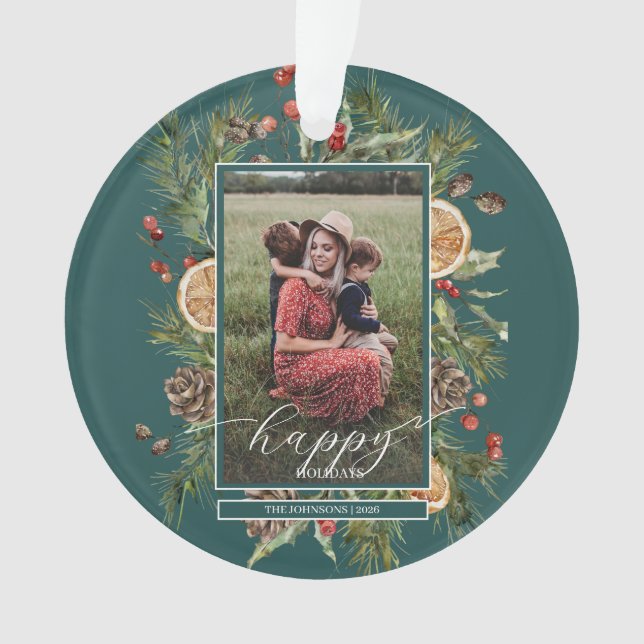 Rustic Floral Photo  Ornament (Front)