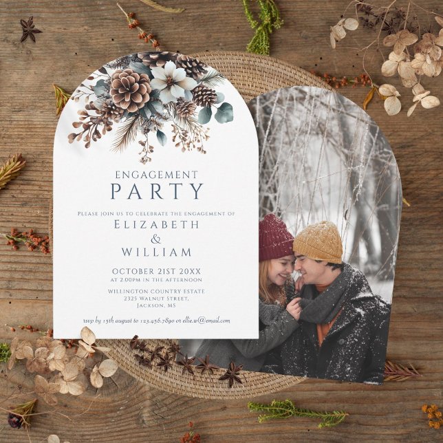 Rustic Floral Pinecone Engagement Party Photo Arch Invitation (Rustic Floral Pinecone Engagement Party Photo Arch Invitation)