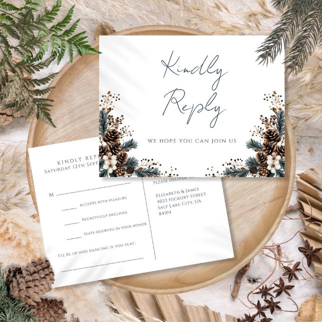 Rustic Floral Pinecones Song Request RSVP Postcard (Rustic Floral Pinecones Song Request RSVP Postcard)