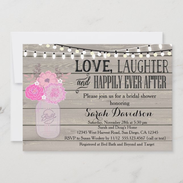 Rustic Floral Pink Blush Bridal Shower Invitation (Front)