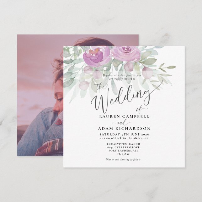 Rustic Floral Pink Eucalyptus Wedding Invitation (Front/Back)