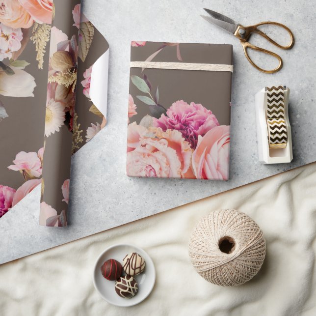 Rustic Floral Pink Peach Shabby Chic Modern Wrapping Paper (Crafts)