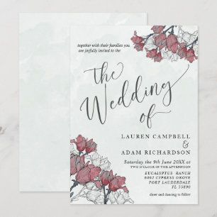 Rustic Floral Pink & Sage Green Watercolor Wedding Invitation