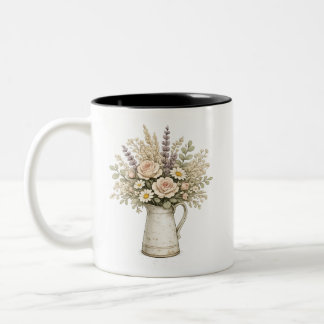 Rustic Floral Pitcher Two-Tone Coffee Mug