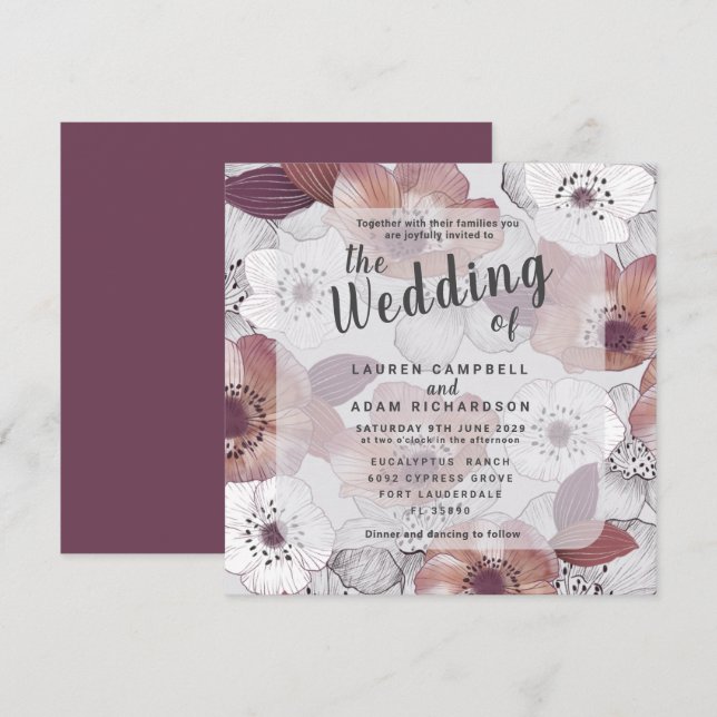Rustic Floral Plum Purple Wedding Invitation (Front/Back)