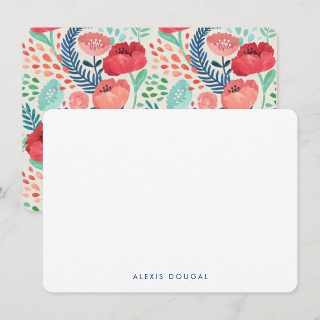 Rustic Floral Pretty Print Personalised Stationery Card (Front/Back)