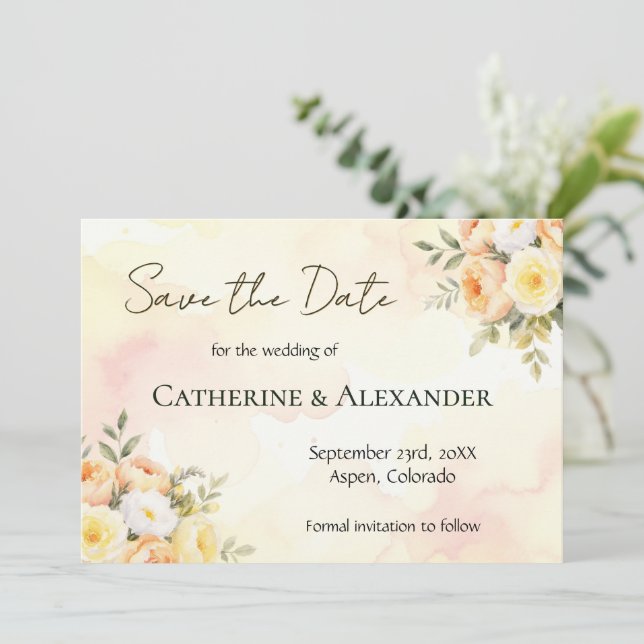 Rustic Floral Pretty Watercolor Wedding Save The Date (Standing Front)