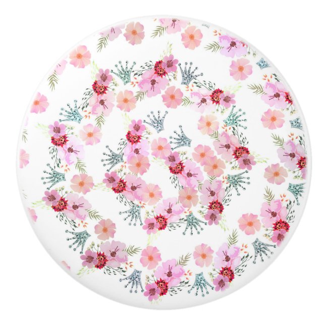 Rustic Floral Princess Girls Bedroom Shabby Chic Ceramic Knob (Front)
