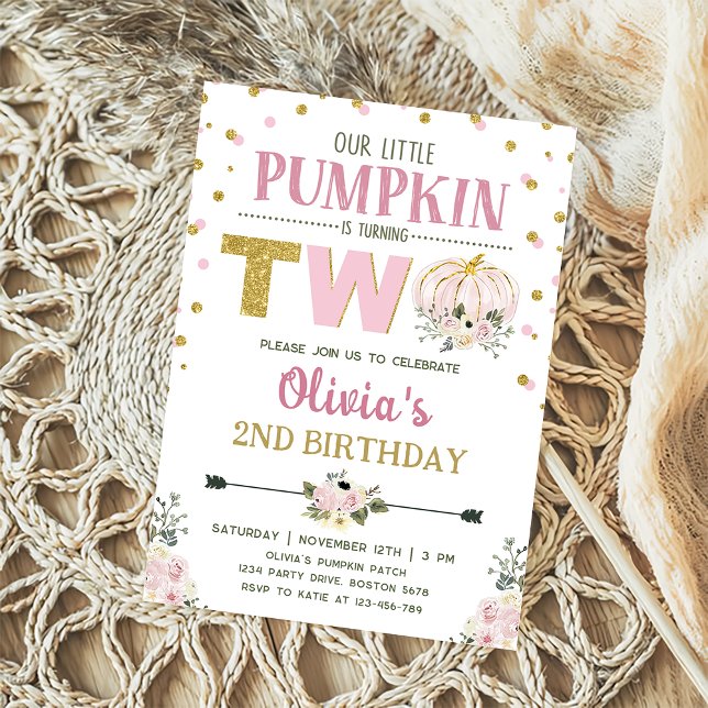 Rustic Floral Pumpkin 2nd Birthday Party Invitation (Creator Uploaded)