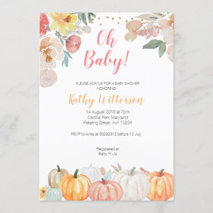 Rustic floral pumpkin baby shower invitation