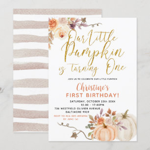 Rustic Floral Pumpkin Birthday Invitation