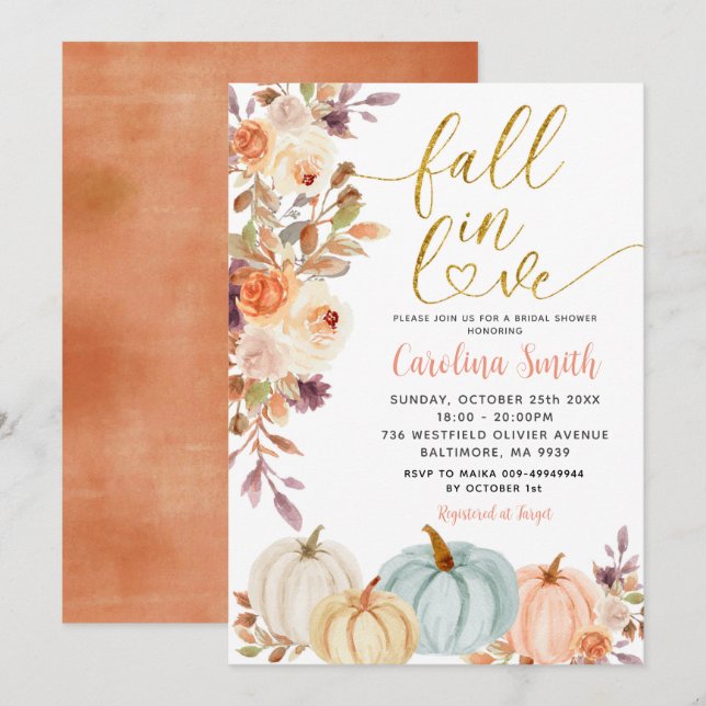Rustic Floral Pumpkin Bridal Shower Invitation (Front/Back)
