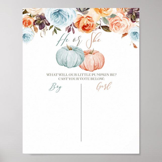 Rustic Floral Pumpkin Mint and Peach Voting Poster (Front)