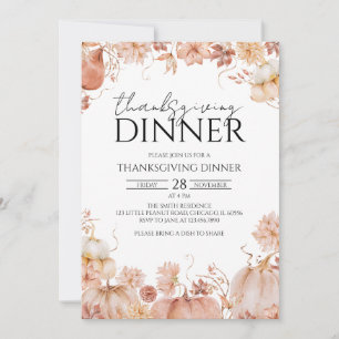Rustic Floral Pumpkin Thanksgiving Dinner Invitation
