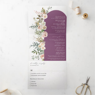 Rustic Floral Purple All in One Wedding Tri-Fold