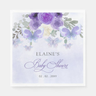 Rustic Floral Purple Lilac Butterflies Baby Shower Napkin