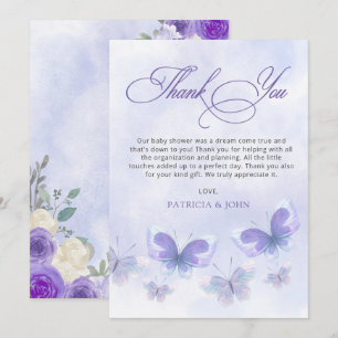 Rustic Floral Purple Lilac Butterflies Baby Shower Thank You Card