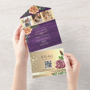 Rustic Floral Purple Wedding All In One Invitation