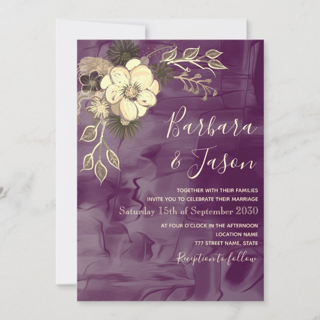 Rustic Floral Purple Wedding Invitation (Front)