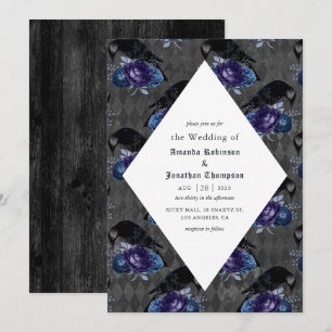 Rustic Floral Raven Gothic Wedding Invitation