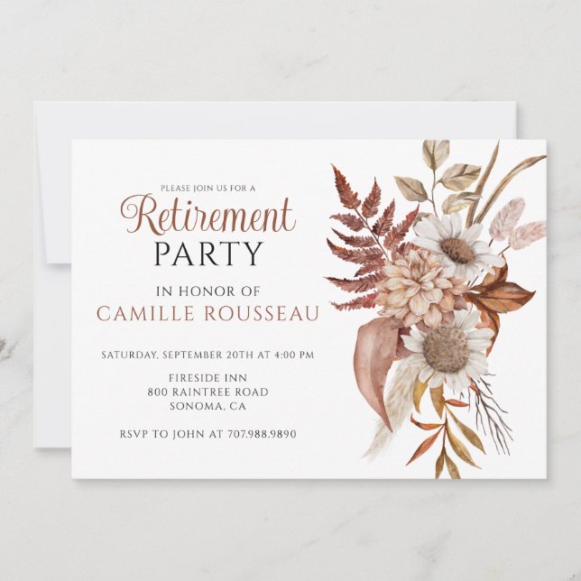 Rustic Floral Retirement Party Invitation (Front)