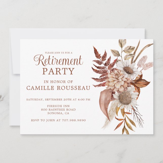 Rustic Floral Retirement Party Invitation (Front)