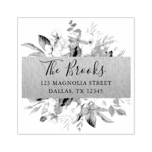 Rustic Floral Return Address Rubber Stamp