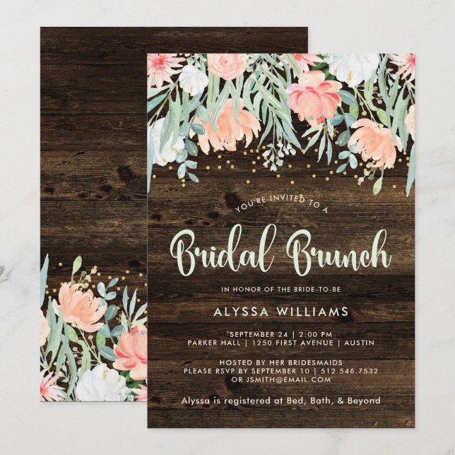 Rustic Floral Romance | Bridal Brunch Invitation (Front/Back)