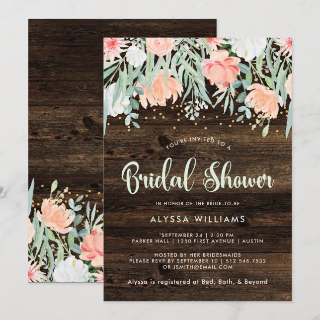 Rustic Floral Romance | Bridal Shower Invitation (Front/Back)