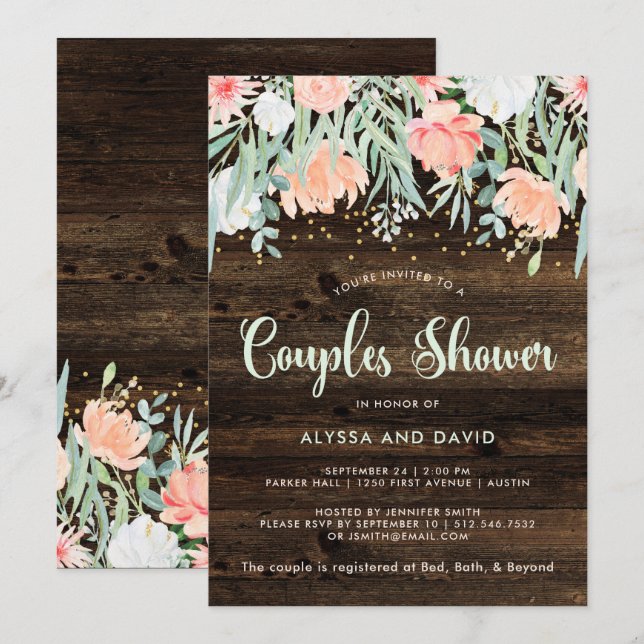 Rustic Floral Romance | Couples Shower Invitation (Front/Back)