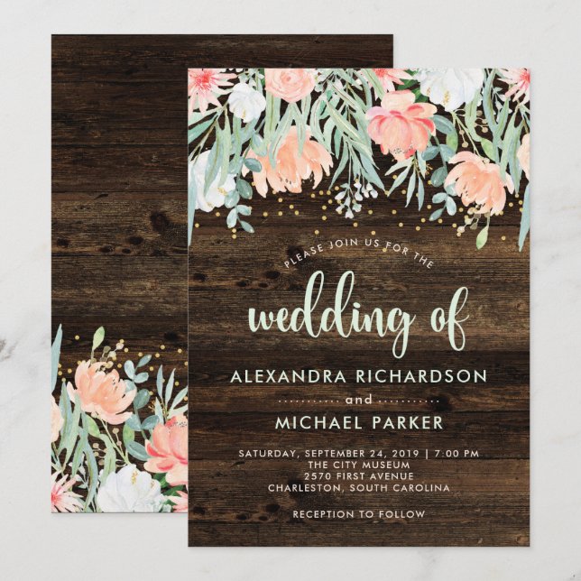 Rustic Floral Romance | Watercolor Wedding Invitation (Front/Back)