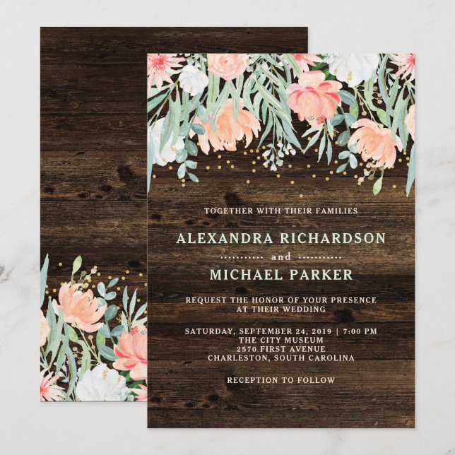 Rustic Floral Romance | Watercolor Wedding Invitation (Front/Back)