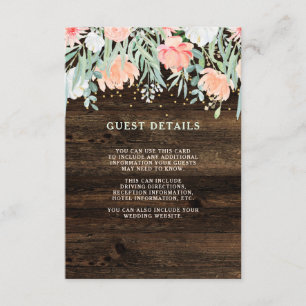 Rustic Floral Romance Wedding Guest Details Enclosure Card