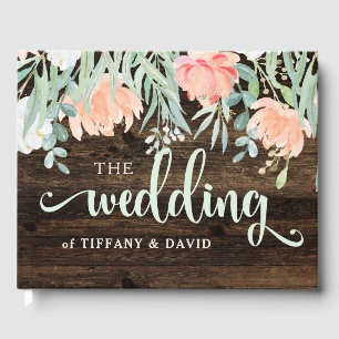Rustic Floral Romance   Wood and Watercolor Guest Book